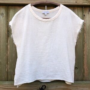 Miou Muse 100% Cotton Cap Sleeve Gauze Top White Size S